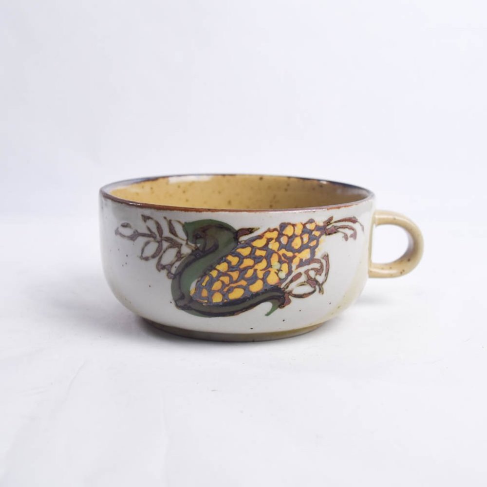 Vintage Otagiri Speckled Stoneware Yellow Corn Mug Soup Potage Japan 70s Style